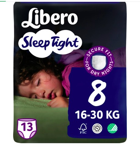 Libero SleepTight дитячі підгузники-трусики 8 (16-30кг) 13шт